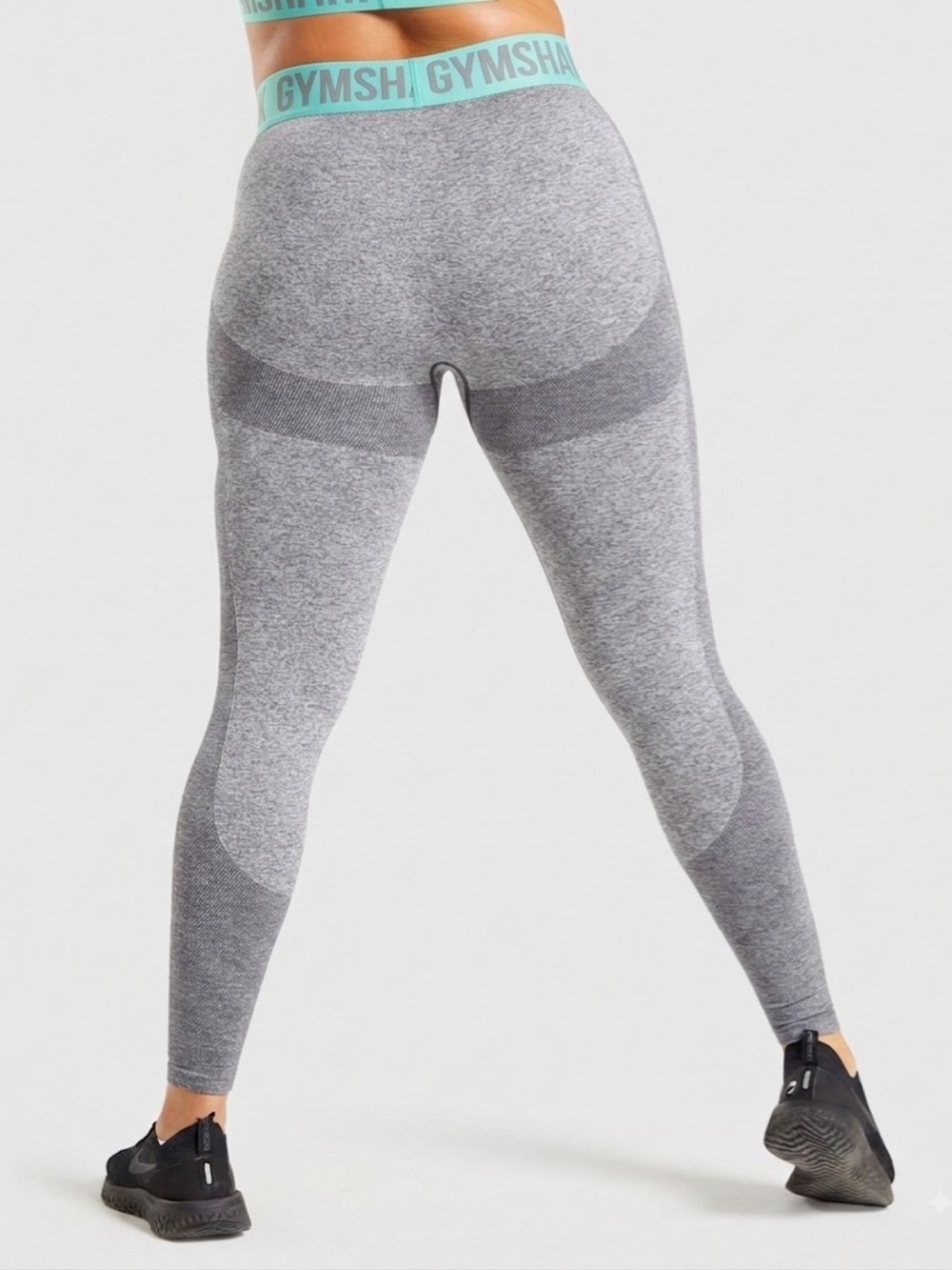Gymshark Mid-Rise Flex Gray/Teal Contour Seamless Sweat-Wicking Leggings
